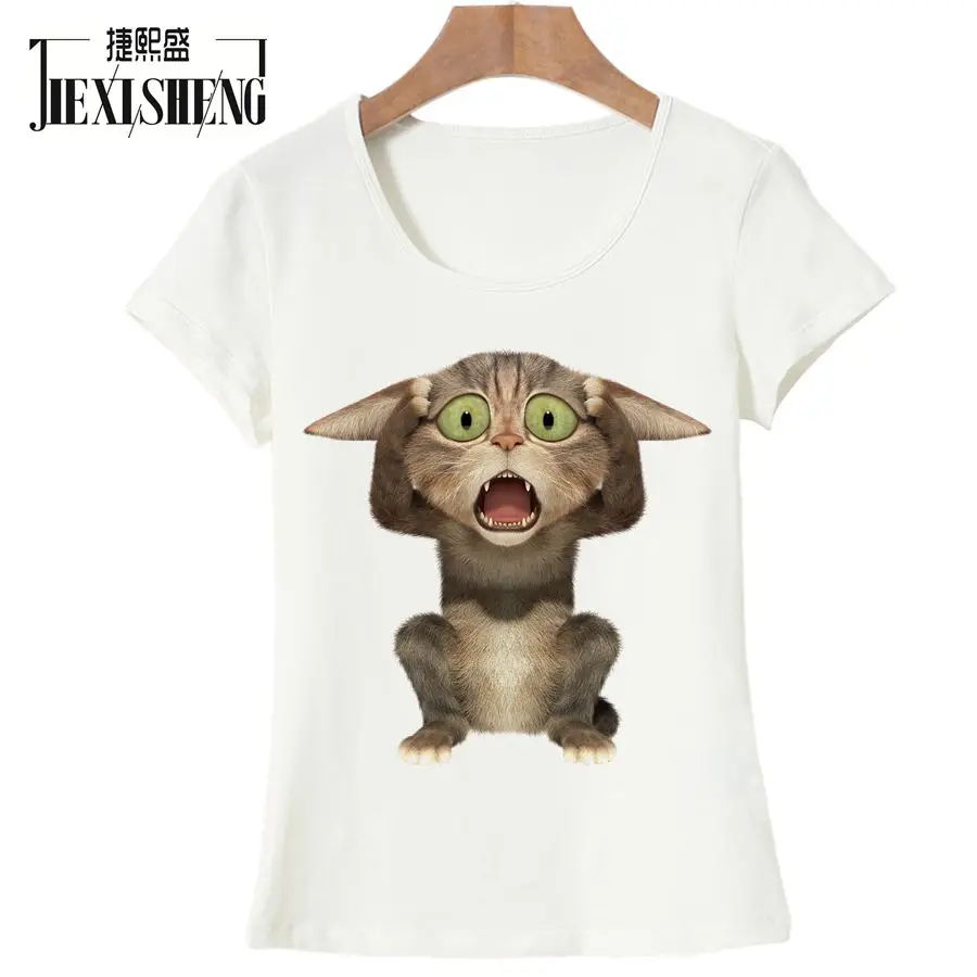 Jixisheng Funny Kawaii Cat Printing T Shirt Short-sleeved O-neck Brand Tops Tees