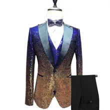 3 штуки блестящий мужской костюм с блестками, приталенный смокинг на одной пуговице с отворотом на пике, вечеринка, свадебный банкет, блейзер для ночного клуба+ жилет+ штаны