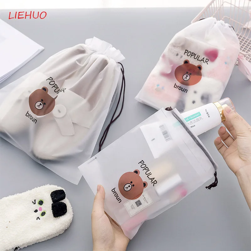 

Beauty case Brown Bear Transparent Cosmetic Bag Travel Makeup Case Women Drawstring Make Up Bath Organizer Storage Make up bag20