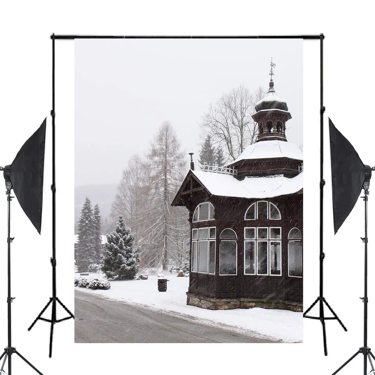 Снежный пейзаж фон для фотосъемки дом с дорогой свадебной фотостудии реквизит