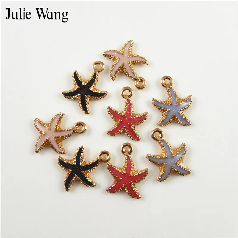 

Julie Wang 16PCS Mini Enamel Starfish Charms Mixed 4 Colors For Necklace Pendants Earrings Bracelet Jewelry Making Accessories