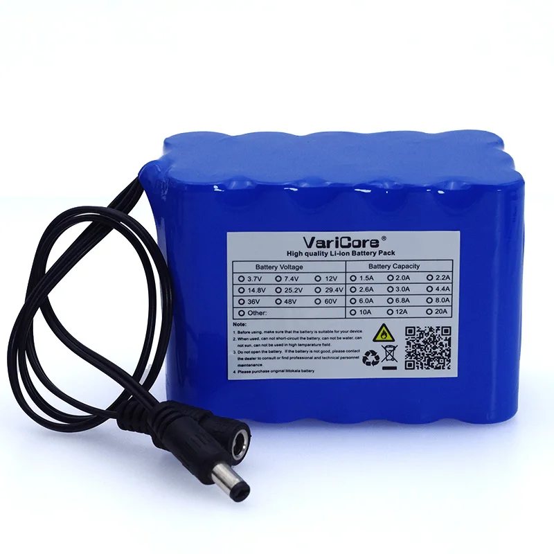 VariCore 12 V 10Ah 18650 li-lon аккумулятор 12,6 V 10000 mAh с BMS печатной платой DC 5,5*2,1mm Резервное питание