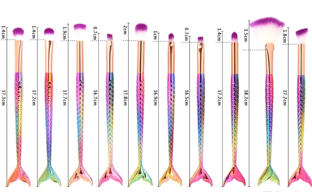 Mermaid Makeup Brushes Set Foundation concealer Blush Eyebrow Eye liner shadow Cosmetics Brush Kit add 1pcs fish scale maquiagem