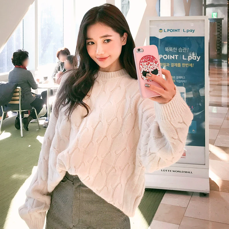 autumn winter new old twisted loose coarse needle rabbit hair blended sluggish thickened knitted sweater. | Женская одежда