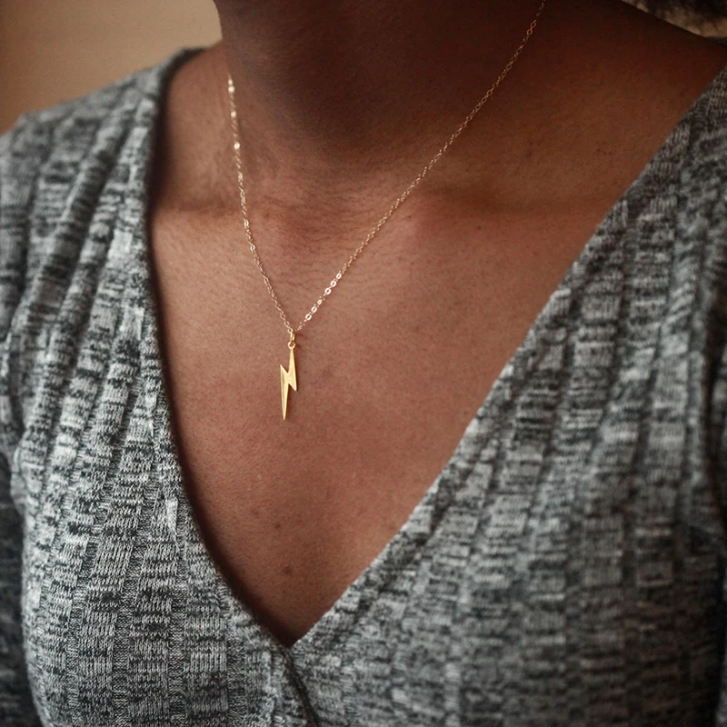

Long silver lightning bolt necklace, elegant lightning necklace