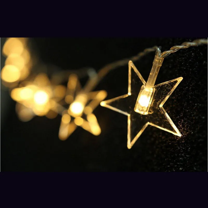 220 В 10 м 50LED форме звезды света строки для свадьбы новогодние гирлянды Патио Декор окна открытый декоративные огни
