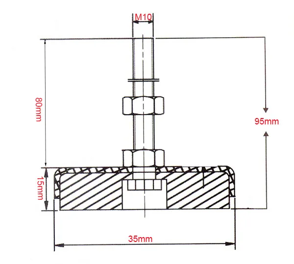 4 шт. M10x80mm резьба цвет-цинк Регулируемая ножная чашка 35 мм базовый диаметр Выравнивающая ножка для мебели/трубной стойки/станка