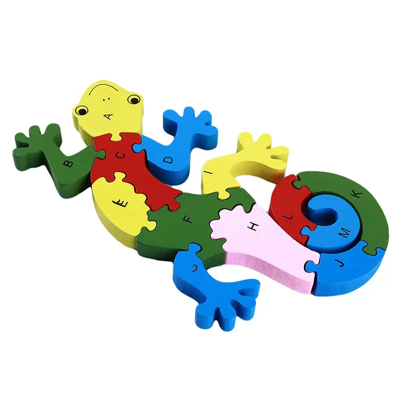

Useful New Early Education To Understand The Number Of Letters Color Three-dimensional Puzzle Wooden Children Puzzle Gecko Toys