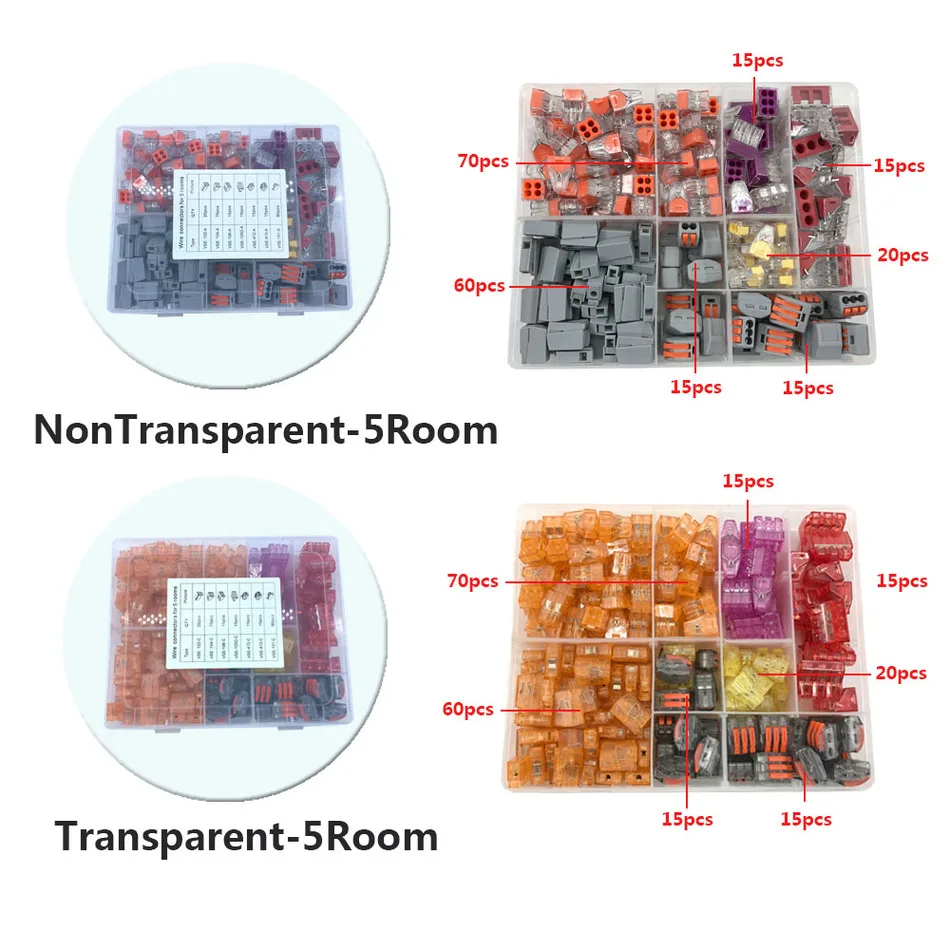 Wago Wire Connector 210PCS Box Combination Suit For 5 Room Mixed Universal Type Fast Wiring Lighting