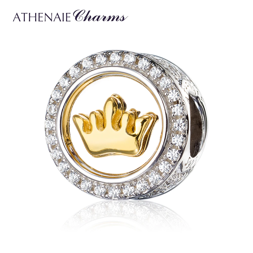 ATHENAIE 925 Sterling Silver Yellow Crown Beads Fit Original European Bracelet Pendant Authentic DIY Jewelry Making ATHENAIE 925 Sterling Silver Yellow Crown Beads Fit Original European Bracelet Pendant Authentic DIY Jewelry Making
