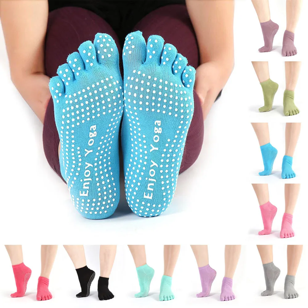 

2017 New Womens Cotton Colorful Yoga Gym Non Slip Massage Toe Full Grip With Heel