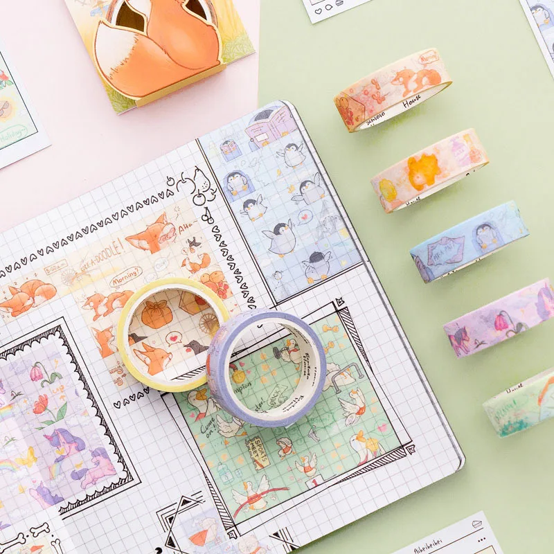 15mm X 5m Kawaii Cats Otter Fox Animals Pendant Decorative Washi Tape DIY Scrapbooking Masking Tape School Office Supply