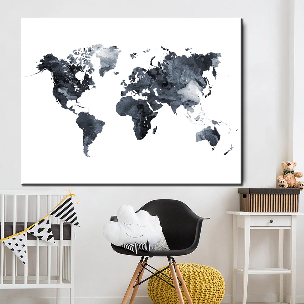 Карта мира акварелью холст живопись HD цифровая печать красочные карты картина настенный плакат для декора