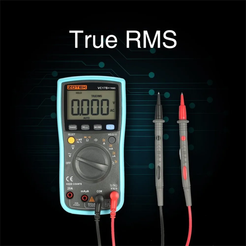 

ZOTEK VC17B+ 6000 Counts True-RMS Digital Multimeter Auto Range AC/DC Voltage Current Meter Ohm Diode Voltmeter with Blacklight