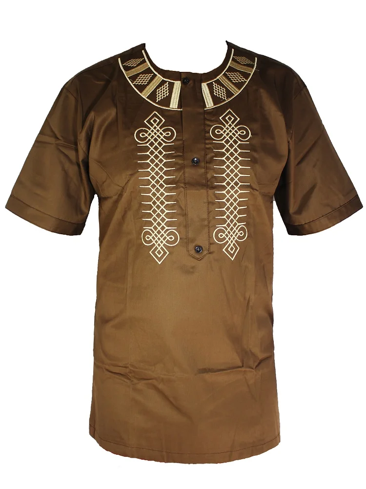 Wedding Wear African Clothes Men`s Dashiki Tunic Tops Africa Ethnic Riche Embroidery Short Caftan Attire