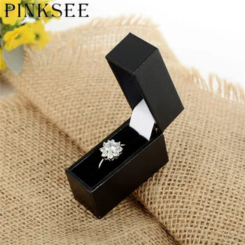 

PINKSEE Simple Engagement Black Paper Ring Box Jewelry Display Storage Foldable Case for Wedding Ring Valentine's Day