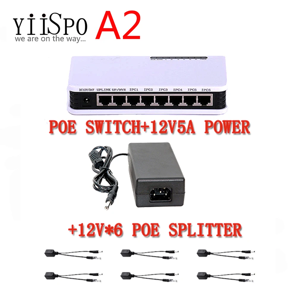 Yiispo 8 Порты и разъёмы PoE коммутатор 6 + 2 DC настольный Ethernet сети ip камеры питание POE