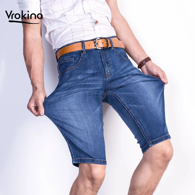 

VROKINO 2019 Summer New Style Blue Shorts Jeans Men's Casual Stretch Slim Denim Shorts Brand Clothing 28-42