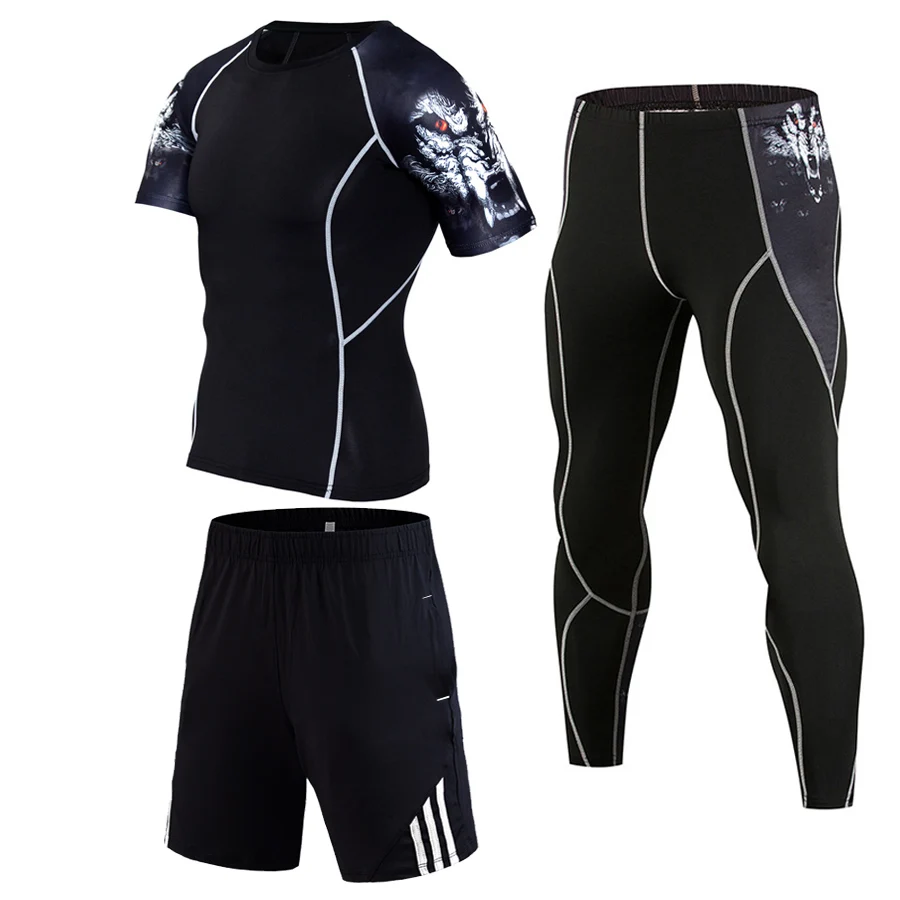 

Summer 2019 Casual Tracksuit Men Sport Suit Running Men Set T Shirt Shorts Quick Dry Breathable Men 3 Piece set