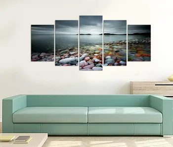 

Pictures Artwork Canvas Printed Seascape 5 Panel Canvas Decoration Poster Sunset Art Painting Beach Waves Modern Frame