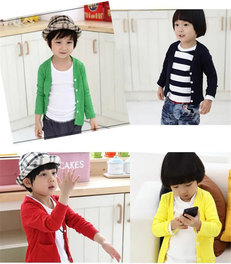 Retail 3-10years Baby Child V-neck Cardigan Jacket Coat Candy Colors Long SleeveBoy Korean Spring Fall