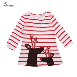 2017 Новое платье для маленьких девочек детские для маленьких девочек в полоску с длинными рукавами Рождество Рождественский олень