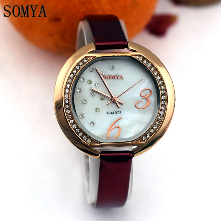 Fashion Ladies Wrist Watches Leather Watchband Brand Womens Quartz Clock of Diamond Female Wristwatch Montres Femmes 2017