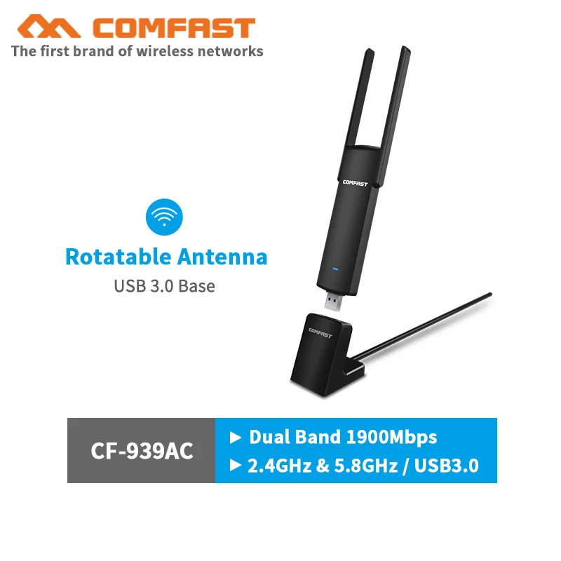 

COMFAST 1900Mbps gigabit usb wifi adapter 802.11ac Dual Band wireless Gaming Network Card with USB3.0 base 1.5M extension cable