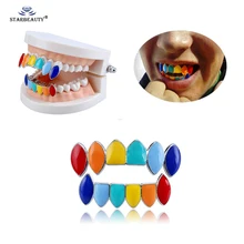 Grills dentadura colorida dourada, 1 conjunto de dentes coloridos de hip hop halloween, dentes de vampiro