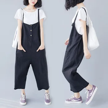 

Summer Fashion Simple Black Bib Cowboy Pants Wide Leg Denim Loose Wide Leg Denim Ankle-length Trousers for Woman XL-01