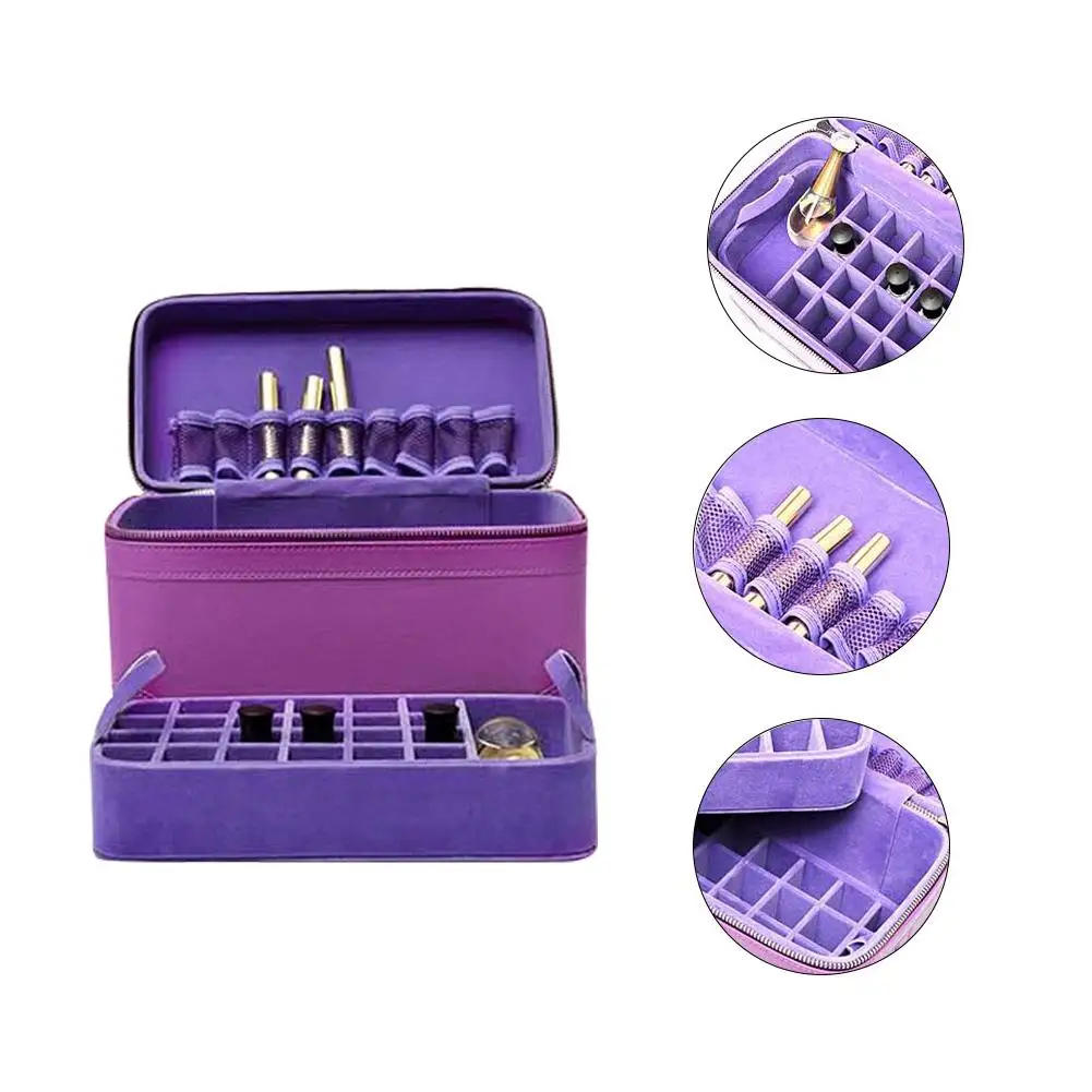 

Leather Double-Layer Makeup Organizer Tool Kit Zipper Type Essential Oil Carrying Case For Essential Oil Bottles Accessories