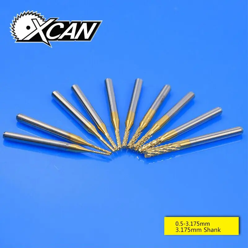 

XCAN 0.5-3.175mm 3.175mm Shank Titanium Coat End Mill Carbide Milling Cutter Tool PCB Router Bits CNC Engraving Bit