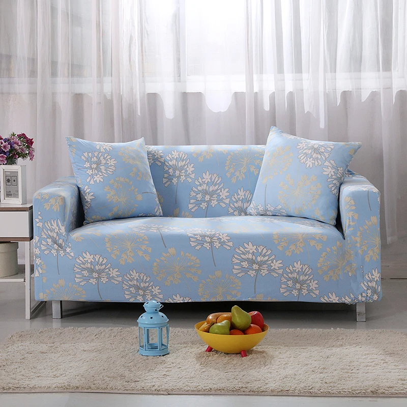 Sofa Covers Elastic Spandex Star Flowers Printed Light Blue Sofa Covers
