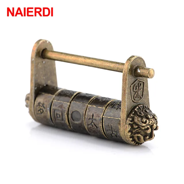 Chinesische Vintage Antik Bronze Keyed Vorhängeschloss Retro Kombination Passwortschloss Schmuck 1