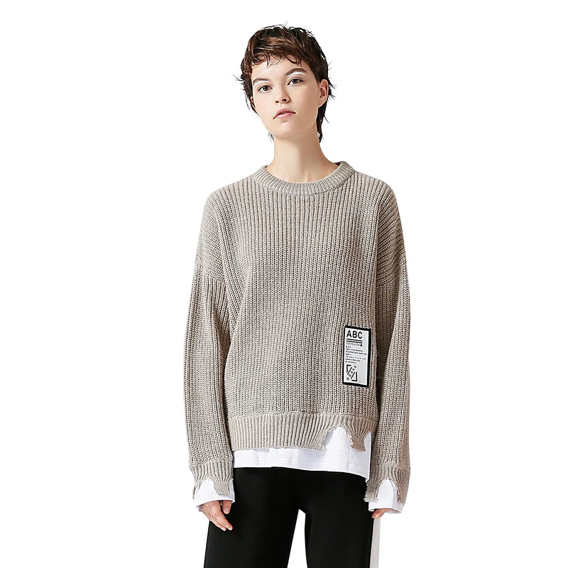 Toyouth Women's Sweater 2018 Patchwork Pullovers Knitted Sweater For Women Crew Neck Long Sleeve Irregular Female Jumpe Tops