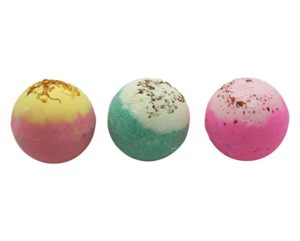 

3X120g Organic Bath Bombs, Dried Flower Petals, Round Pattern, Moisturizing Nourishing , Handmade, Christmas Gift,Bath Salts