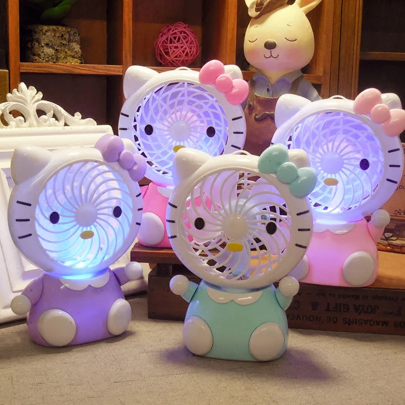Desk Table Cute Mini USB Fan With Light Creative Colorful Gift For