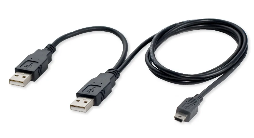 

U2-023-0.8M USB 2.0 Two A Type Male to Mini 5 Pin Male Y Cable for For 2.5" Mobile Hard Disk Drive HDD