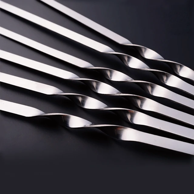 6-10Db Fa Fogantyú Bbq Nyársai Rozsdamentes Acél Lapos Kebob Grillező Nyárs Hosszú Hús Grill Tűs Botok Kiegészítő 16.9 "43Cm - Image 5