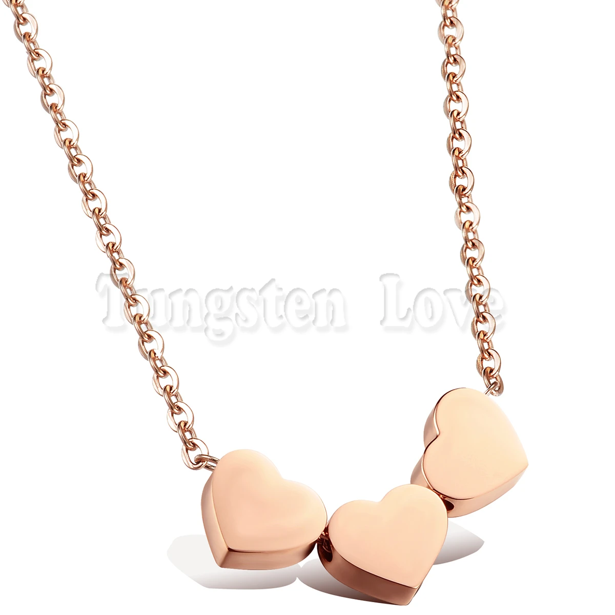 Wholesale Three Hearts Pendant Necklaces For Woman Cute Rose Gold tone