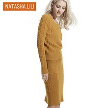 winter autumn dresses 2 piece set women 2016 high quality women’s clothing evening party knitted cotton dress warm clothes