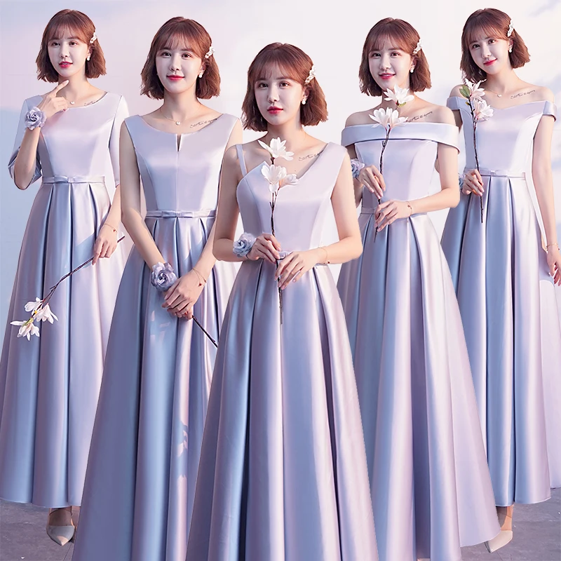 long gray bridesmaid dress