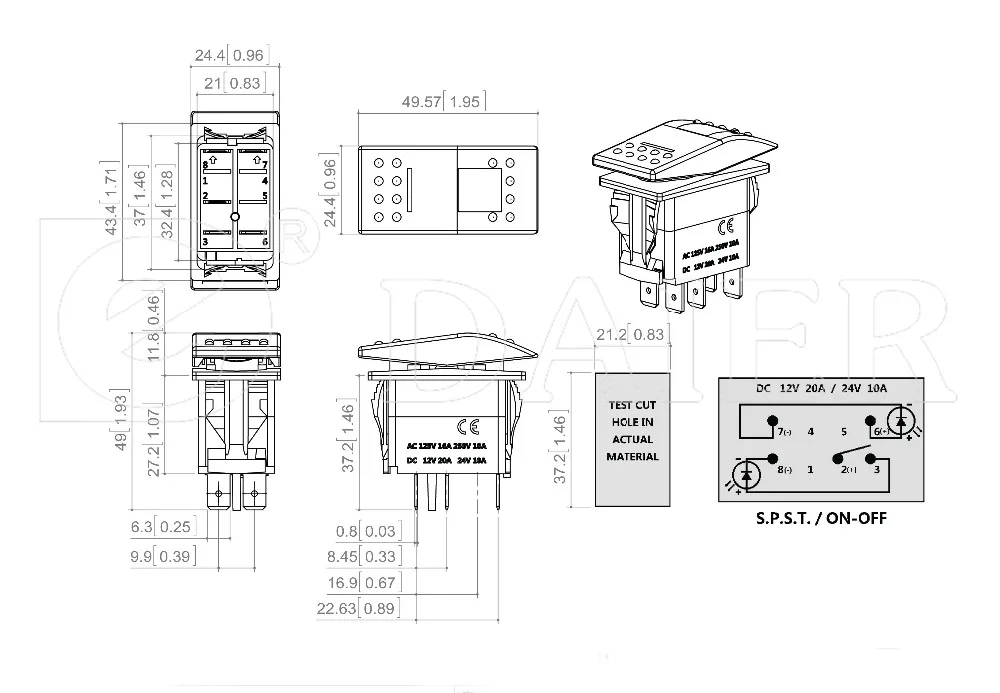 1 шт. 20A 12/24VDC SPST 5 Pin ВКЛ-ВЫКЛ 2 Позиции синий свет двойной светодиодный водонепроницаемый кулисный переключатель для лодки морской автомобиль