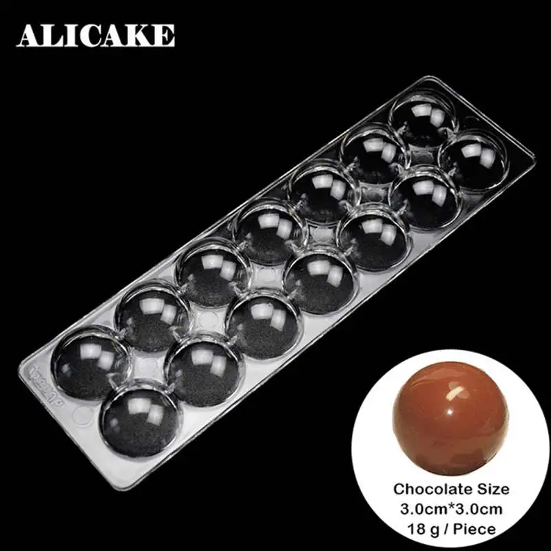 14 Cavity Ball Polycarbonate Chocolate Moulds Tray Sphere Plastic Baking Form Molds Tools Happy Birthday Baking Bakery Mold Z20