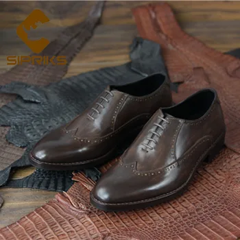 

Sipriks Italian Handmade Sewing Welted Shoes Classic Hand Painted Brown Leather Brogue Oxfords Boss Mens Business Work Formal