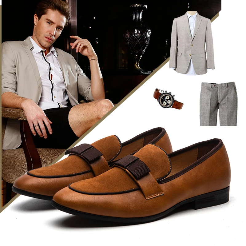Men Wedding Party Dress Shoes Men's Banquet Loafers Genuine Patent Leather And Suede Leather Patchwork With Bow Tie Men Wedding Party Dress Shoes Men's Banquet Loafers Genuine Patent Leather And Suede Leather Patchwork With Bow Tie