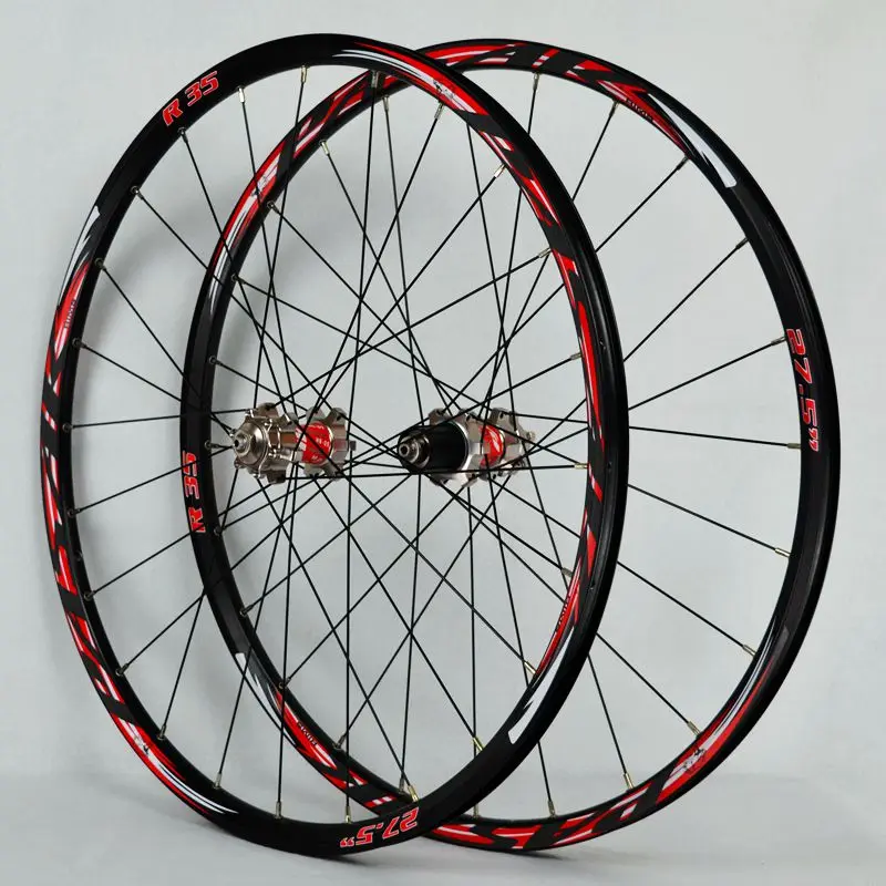 26 inch mountain bike mountain bike wheels 24 hours to draw the front 2 rear bearing hub Japan 4 super smooth 27.5 inch wheels - Color: 27.5 black red