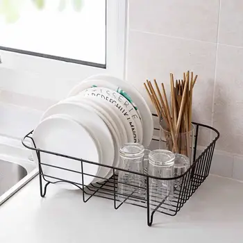 

Iron Kitchen Dish Drying Rack Tableware Drainer Storage Basket Shelf Plate Dish Rack Drain Basket Cabinet Sink Organizer