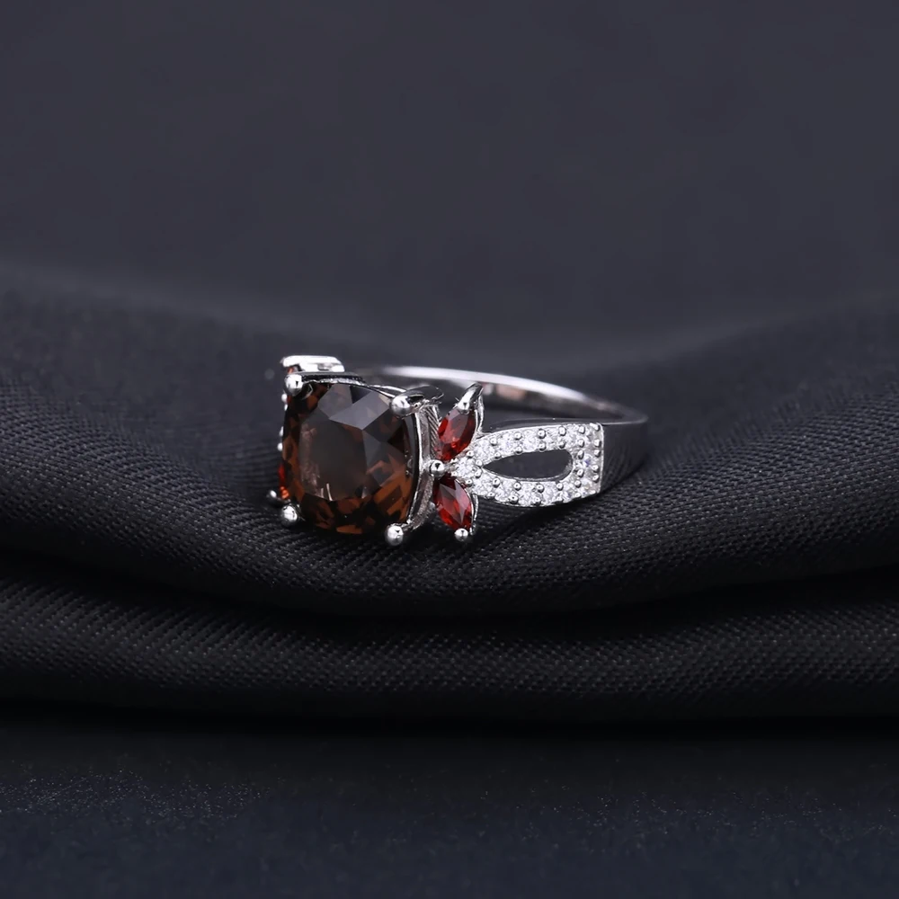 Серьги Клипсы из серебра 925 пробы с натуральным дымчатым кварцем и гранатом|jewelry