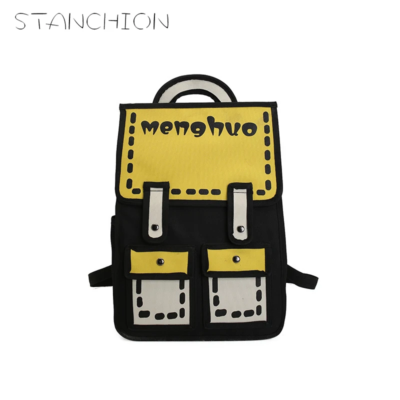 

STANCHION 2D Cartoon Drawing Backpack Cute Comic Big Capacity School Bag for Teenager Girls